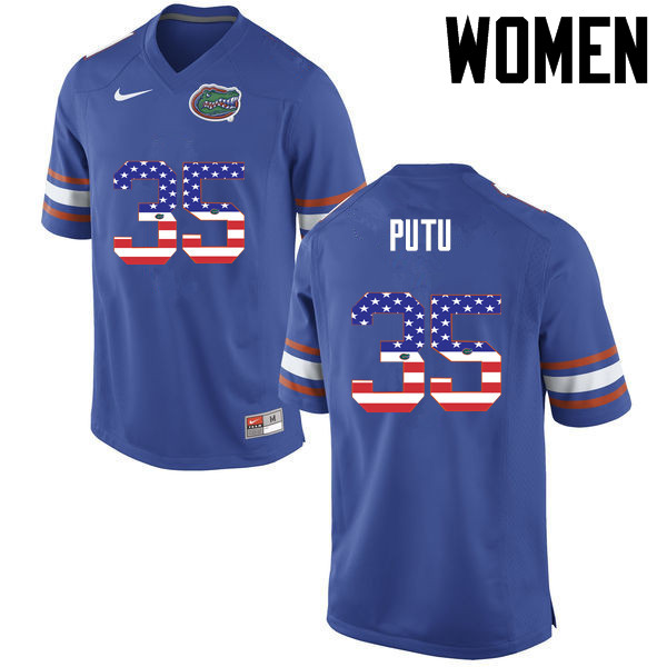 Women Florida Gators #35 Joseph Putu College Football USA Flag Fashion Jerseys-Blue